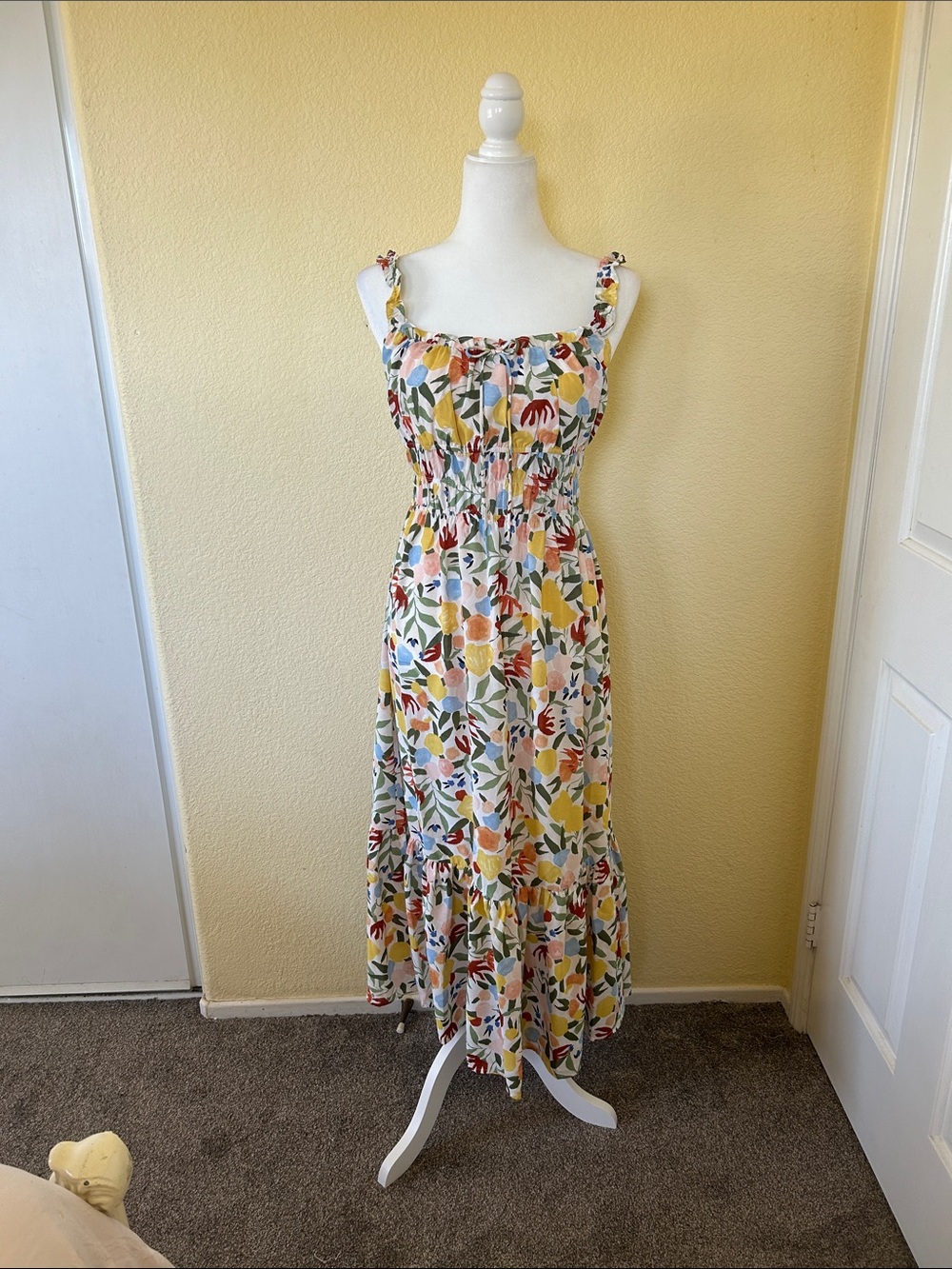 Lush White Maxi Dress with Multi-Color Floral Print